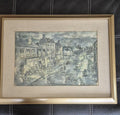 ORIGINAL AARON SOPHER STREET AND HARBOR SCENE WATERCOLOR PAINTING SIGNED ART