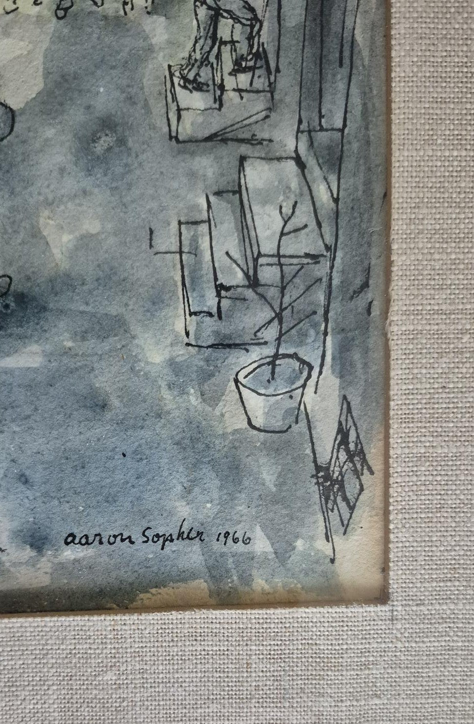 ORIGINAL AARON SOPHER STREET AND HARBOR SCENE WATERCOLOR PAINTING SIGNED ART