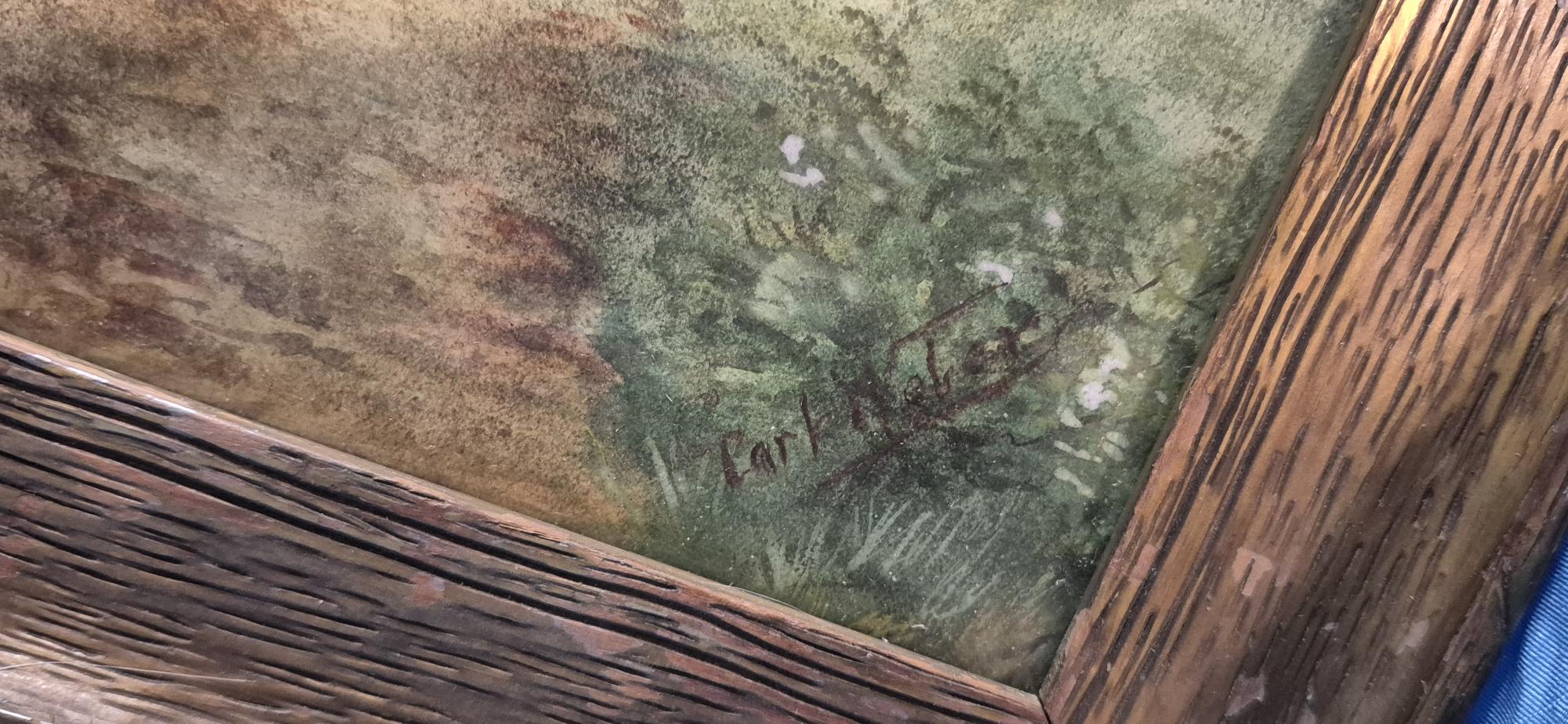 Original Carl Weber (1850-1921) Watercolor Landscape Painting Framed Antique SLR