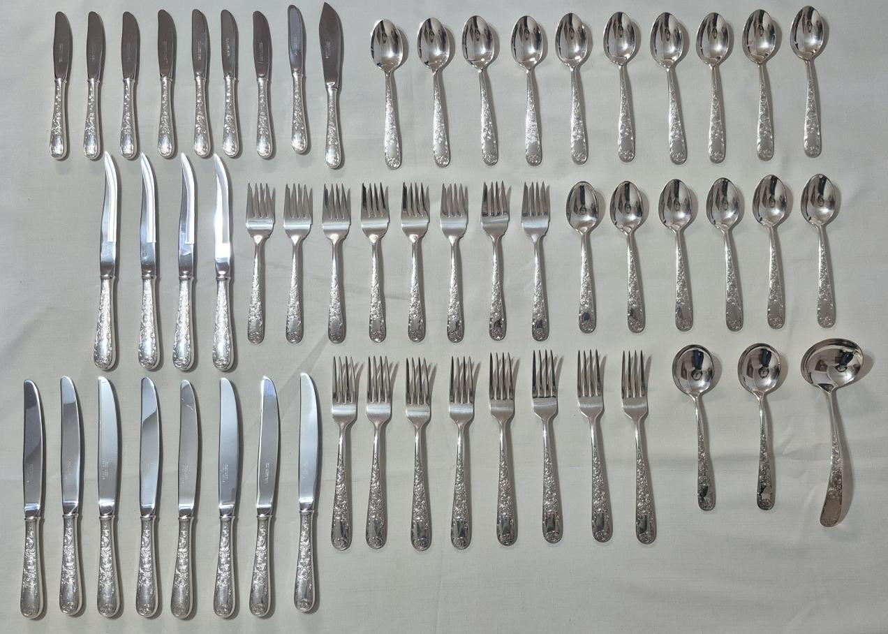 S. Kirk & Son/Stieff Sterling Silver Flatware Set 56 Pieces Old Maryland Pattern
