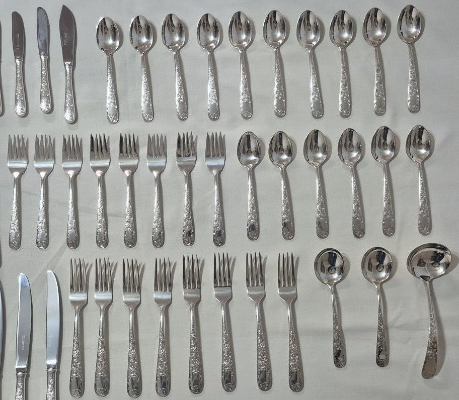 S. Kirk & Son/Stieff Sterling Silver Flatware Set 56 Pieces Old Maryland Pattern