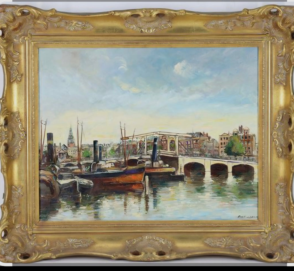 Original Piet van Beek Dutch Oil Painting Signed Beautiful Harbor