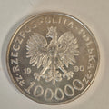 Poland 100,000 Złotych 1 Troy oz .999 Fine Silver 1990 Solidarity Silver Coin