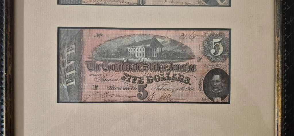 1864 Confederate Civil War Vintage $5 and $10 Dollar Bills Rare Paper Money