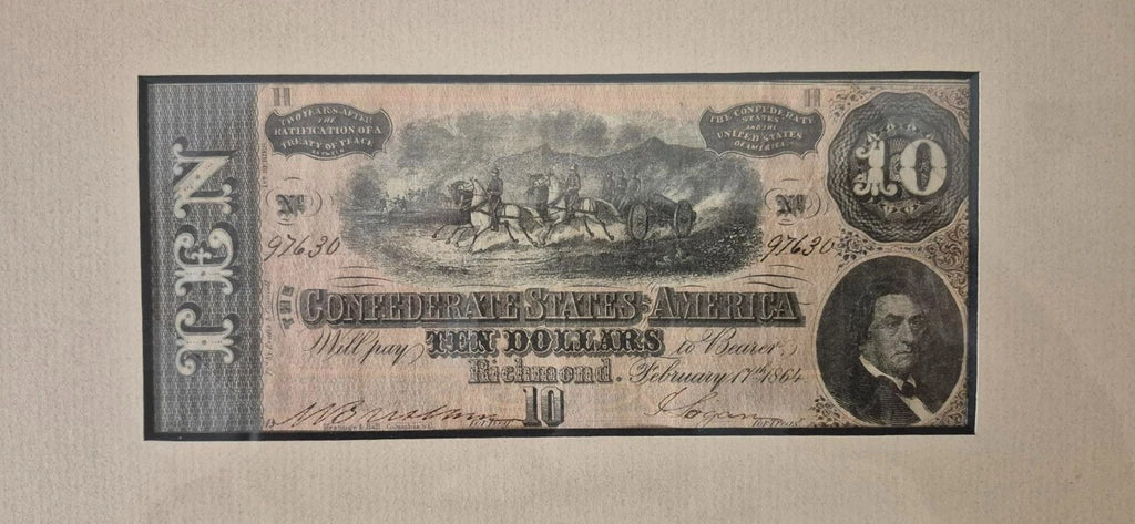 1864 Confederate Civil War Vintage $5 and $10 Dollar Bills Rare Paper Money